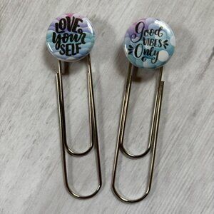 Love Yourself & Good Vibes Only Jumbo Planner Clips - Motivational Bookmark Set